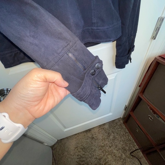 Blank Noir Faux Suede Navy Moto Jacket S - Picture 8 of 17